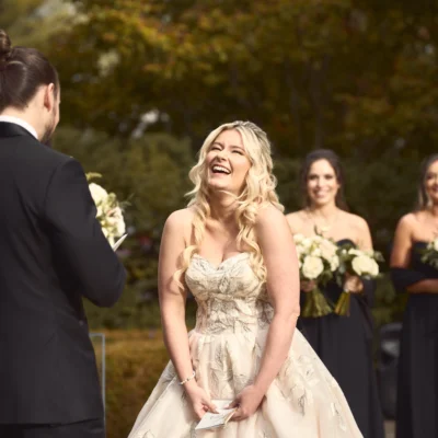 Bride and groom during an outdoor wedding ceremony in Toronto