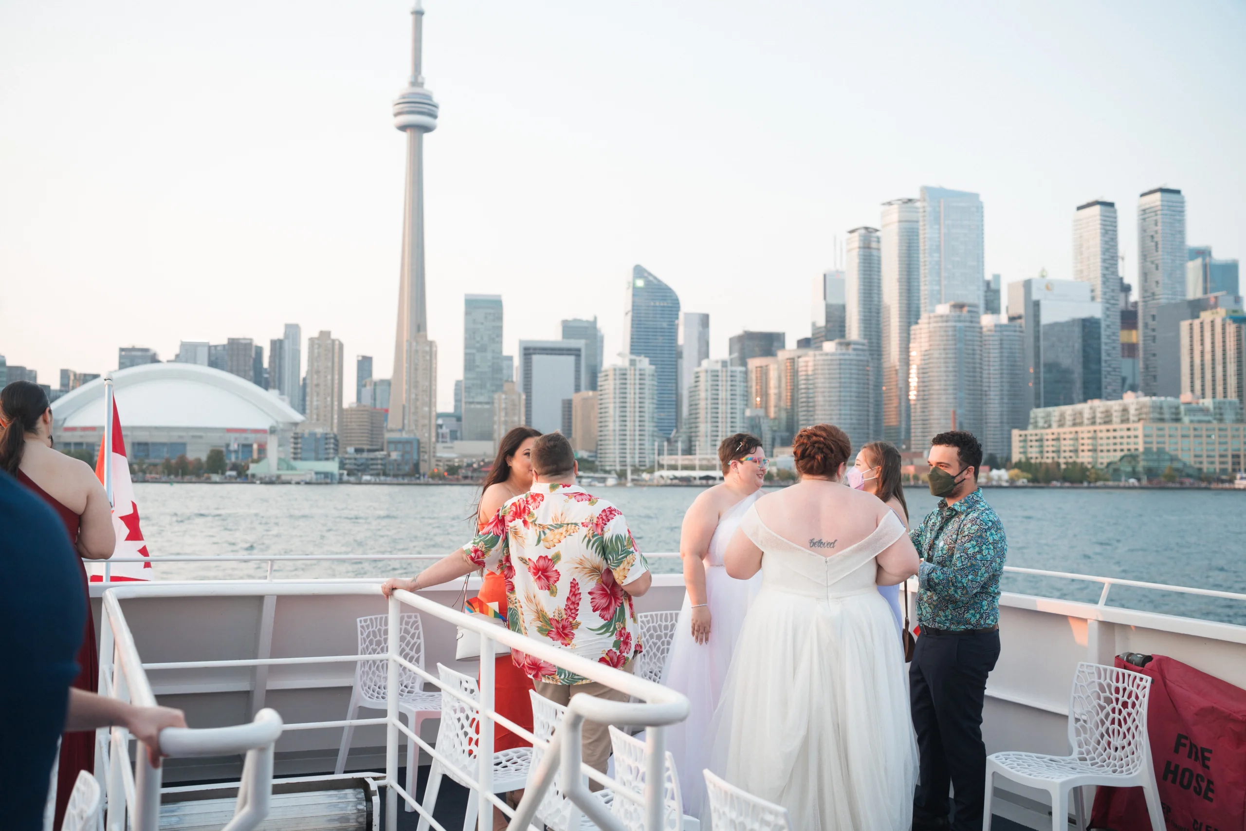 Guests during cocktail hour on a wedding day on yankee lady yacht